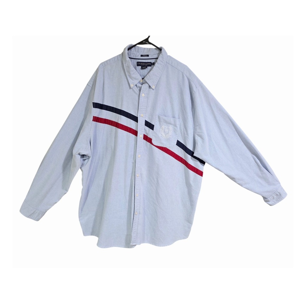 U.S. Polo Assn Shirt Mens 4XLT Light Blue Excellent Button Down‎ Striped Stretch